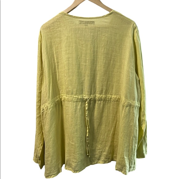 Flax Linen Top Pockets Yellow Buttons Long Sleeve Medium - Picture 2 of 6